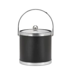 Sophisticates Brushed Chrome Ice Bucket With Bale Handle And Metal Cover, Black - 3 Quart