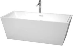 Sara 63 Inch Freestanding Bathtub In White With Floor Mounted Faucet, Drain And Overflow Trim In Polished Chrome -Wilton Shop 31cUSYz5AL. AC