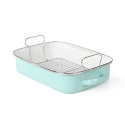 Artha Stewart Thayer 16" Enamel On Steel Roaster Pan W/Stainless Steel Rack - Martha Blue
