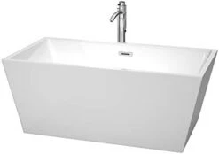 Sara 63 Inch Freestanding Bathtub In White With Floor Mounted Faucet, Drain And Overflow Trim In Polished Chrome -Wilton Shop 31cwz nEkL. AC