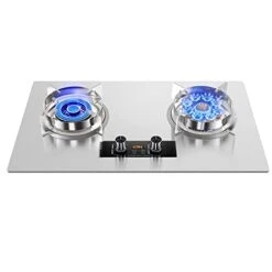 Portable Dual -combustioner Outdoor Gas Stove Patenecane Cooking Utensils, 9 Cavity Time Flames, Black Tempered Glass Cast Iron Pot Brackets, Family Kitchen With Flame Protection (Size : LPG)