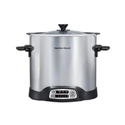 Hamilton Beach Sear & Cook Stock Pot Slow Cooker With Stovetop Safe Crock, Large 10 Quart Capacity, Programmable, Silver (33196)