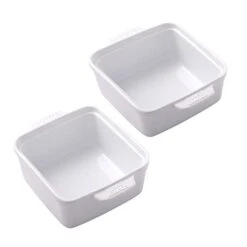 Toneware By Souper Cubes 5 Inch Square Baking Dish, Set Of Two, Individual Portion Baking Dish (5" X 5", White)