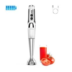 Cordless Immersion Hand Blender Electric, 21-Speed With 3-Angle Adjustable, USB Rechargeable Stick Blender With 304 Stainless Steel Blades For Milkshakes | Smoothies | Soup| Puree | Baby Food (White)