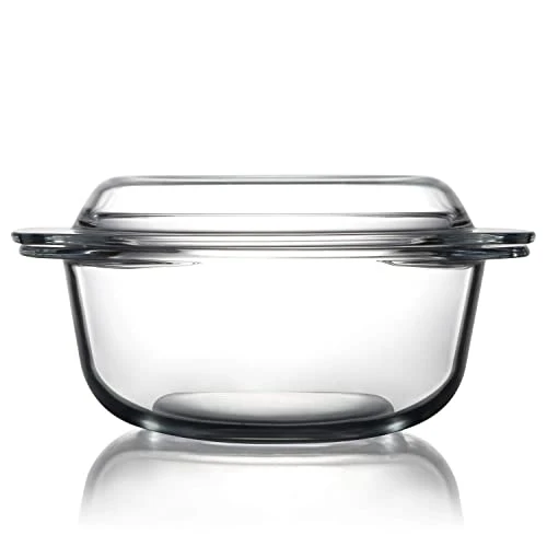 Clear Round Glass Casserole Dish With Glass Lid Oven Safe Glass Cookware, Covered Glass Microwavable Bowls With Lids (2.5L) 3 Clear Round Glass Casserole Dish With Glass Lid Oven Safe Glass Cookware, Covered Glass Microwavable Bowls With Lids (2.5L)