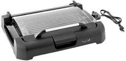 Chef Heavy Gauge Aluminum Reversible Indoor Grill And Griddle With Removable Glass Lid, 15" By 11", Black