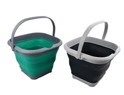 8.5L (2.2 Gallon) Collapsible Square Handy Bucket / Foldable SquareWater Pail / Portable Tub With Handle. Size 31x31cm (Slate Grey + Bluish-Green)