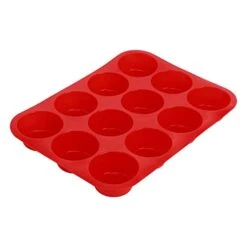 12 Cup Silicone Cupcake Baking Pan Non Stick Dishwasher Microwave How To Cake It(Red)