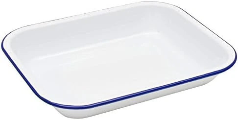 Enamelware Small Open Roaster, 11.5 X 9.25 Inches, Vintage White/Black (Single) 6 Enamelware Small Open Roaster, 11.5 X 9.25 Inches, Vintage White/Black (Single) - Image 4