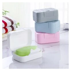 Portable Soap Box Waterproof Leakproof Soap Case Dish Soap Box With Lid Soap Container For Travel Kitchen Bathroom Accessories (Color : Blue Soap Box, Size : One Size) -Wilton Shop 31mCTq31Y9L