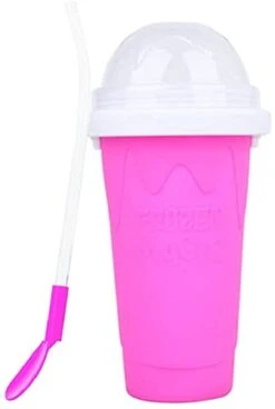 Unknown Slushy Maker Ice Cup, TIK TOK Famous Magic Cup, Travel Portable Double Layer Silica Cup Hot Summer Cooler Smoothie Silicon Cup Pinch Into Ice Children's Adult (Pink)