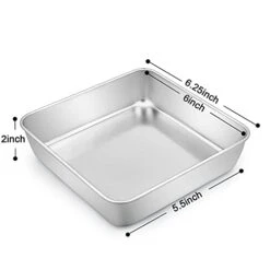 6 Inch Square Cake Pan, Stainless Steel Square Baking Pan For Lasagna Cake Brownie, Healthy & Heavy Duty, Dishwasher Safe & Easy Clean, Brushed Surface & Smooth Edge, Set Of 2