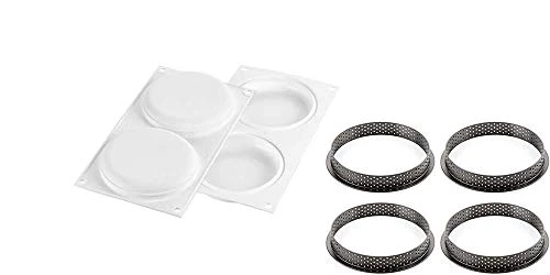 Silikomart "Kit Tarte Ring 120": 2 Silicone Molds, Each With 2 Cavities, Each Cavity 4.13 Inch Diameter X 0.66 Inch High, Plus 4 Heat-Resistant Perforated Plastic Cutting Rings 3 Silikomart "Kit Tarte Ring 120": 2 Silicone Molds, Each With 2 Cavities, Each Cavity 4.13 Inch Diameter X 0.66 Inch High, Plus 4 Heat-Resistant Perforated Plastic Cutting Rings