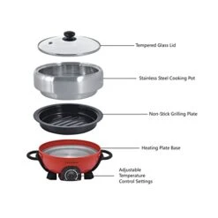Ayama TRMC-40RS Shabu And Grill 3 Qt. Red Electric Multi-Cooker With Stainless Steel Pot 7 Ayama TRMC-40RS Shabu And Grill 3 Qt. Red Electric Multi-Cooker With Stainless Steel Pot -Wilton Shop 31oaMBoW4BL