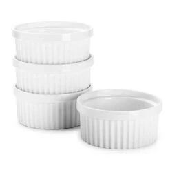 503.401 Porcelain Ramekins For Baking - 12 Ounce Souffle Dish - Creme Brulee Ramekins - Set Of 4, White