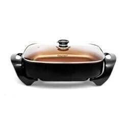 Aynel Professional Non-stick Copper Electric Skillet Jumbo, Deep Dish With Tempered Glass Vented Lid, Upgrade Thermostat, 16”x 12”x 3.15”- 8 Quart, Copper (Copper)