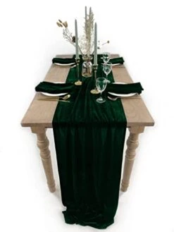 OME Emerald Green Velvet Table Runner, Luxurious Wedding Table Runner Decorations, 20 X 120 Inch 10ft Velvet Fabric Table Linen Overlay For Party