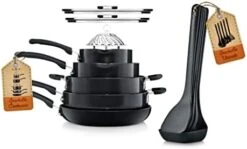 Kitchenware Cookware, Non-Stick Pans And Pots With Foldable Knob, Space Saving, Stackable, Nylon Tools, Induction Base, Black (17-Piece Set), One Size -Wilton Shop 31psWOVnS0L. AC