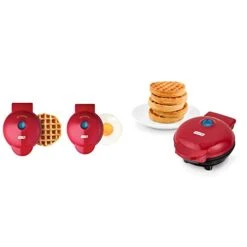 Dash Mini Maker Waffle Maker + Griddle, 2-Pack Griddle + Waffle Iron - Red & Mini Maker For Individual Waffles, Hash Browns, Keto Chaffles With Easy To Clean, Non-Stick Surfaces, 4 Inch, Red