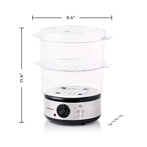 Vente Electric Food Steamer 5 Quart With 2 Tier Stackable BPA-Free Baskets, 400W Stainless Steel Base, Auto Shut-Off And 60-Minute Timer, Fast Steaming Ideal For Vegetable And Fish, Silver FS62S 5 Vente Electric Food Steamer 5 Quart With 2 Tier Stackable BPA-Free Baskets, 400W Stainless Steel Base, Auto Shut-Off And 60-Minute Timer, Fast Steaming Ideal For Vegetable And Fish, Silver FS62S - Image 3