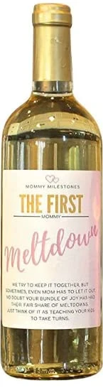 New Mommy Milestone First Mommy Meltdown SINGLE (Pink) Wine Bottle Label-Peel And Stick!