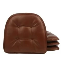 Gripper Non-Slip Button Tufted Faux Leather Chair Cushions, 4 Pack, Saddle Brown 4 Count