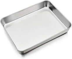 Baking Sheet Rectangular Cake Pan, Stainless Steel Lasagna Pan For Lasagna Brownie Fish Meats, 9.7-inch By 12.3-inch, Heavy Duty & Easy Clean, Rectangle - Silver -Wilton Shop 31tD5sMfuIL. AC