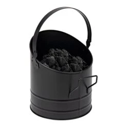 ASHBUCK-BLK Large Fire Place Ash Bucket, Pellet Bucket, Black