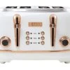 Aden Heritage Toaster, Wide Slot With Removable Crumb Tray And Settings (Ivory/Copper, 4 Slice)