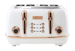 Aden Heritage Toaster, Wide Slot With Removable Crumb Tray And Settings (Ivory/Copper, 4 Slice)