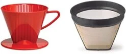 Pour-Over Reusable Coffee Brewing Cone With Gold-Toned Mesh Permanent Coffee Filter, Number 4-Size, Black -Wilton Shop 31tX9Fb48zL. AC