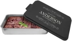 Personalized Aluminum Cake Pan With Lid Engraved With Custom Name Text Monogram - Wedding, Engagement, Anniversary, Housewarming, Birthday, Corporate Customized Gift (Copper) -Wilton Shop 31unjeAilGL. AC