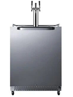 Summit Appliance SBC696OSTRIPLE 24" Wide Built-In Outdoor Kegerator, 6.04 Cu.ft Capacity, Triple Tap System, Weatherproof, Full-Sized Beer Dispenser, Digital Thermostat, Open Door Alarm, Led Lighting