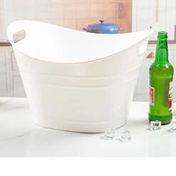 4 Pack Beverage Tub, 18L Plastic Beer Bottle Bucket With Handles, White Party Tub For Drinks, Plastic Ice Bucket For Wine Beer Bottle Cooler -Wilton Shop 31wRfriQCNL
