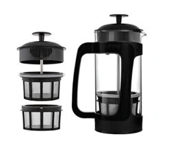 - P3 French Press - Double Micro-Filtered Coffee And Tea Maker, Grit-Free And Bitterness-Free Brews, Durable Stainless Steel Frame, Ideal For Loose Tea And Coffee Grounds - (Black, 32 Oz)