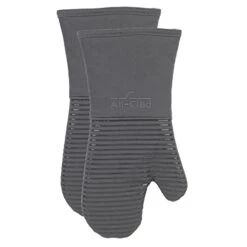 Extra Long Silicone Oven Mitts Heat Resistant 500 Degrees, 2 Pack, 14"x7" Pewter, All-Clad Kitchen Textiles