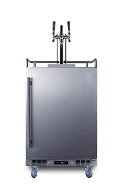 Summit Appliance SBC683OSTRIPLE 24" Wide Built-in Outdoor Beer Kegerator, 5.6 Cu.ft Interior, Weatherproof, Automatic Defrost, Digital Thermostat, Tap Cool System, Adjustable Shelves, 4 Casters