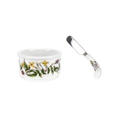 Botanic Garden Ramekin And Spreader Set | 5-Ounce Ramekin And 4.75 Inch Spreader With Assorted Floral Motifs | Made From Porcelain And Stainless Steel