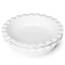 10.5-Inch Deep Pie Pans 50oz, Ceramic Large Round Pie Tins For Baking, (White 2 Pieces) -Wilton Shop 31xCkdVELpL