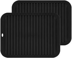 Silicone Trivets For Hot Dishes Pots & Pans, Black Silicone Trivet Mat For Table, Round Pot Holders, Jar Opener & Spoon Rest, Non Slip, Flexible, Durable Heat Resistant Mat Hot Pads Black