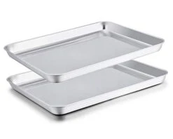 Baking Sheet Set Of 2, Baking Pans Tray Cookie Sheet Stainless Steel, Non Toxic & Healthy, Mirror Finish & Rust Free, Easy Clean & Dishwasher Safe