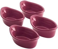 Solid Glaze Ceramics Dipping Cups / Ramekin Set For Snacks, Desserts, And More, Oval - 4 Piece, Burgundy -Wilton Shop 41 hWWFmEgL. AC