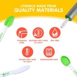 Kids Cookware, 30-Piece Caddy Collection, Real Utensils, Dishwasher Safe, BPA-Free, Includes Rolling Pin, Spoons, Whisk, Knives, Measuring Cups, Vegetable Peeler & Much More, White/Green -Wilton Shop 4104kTsDpOL