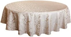 Scroll Damask Jacquard Tablecloth Polyester Fabric Water Resistant Spillproof Table Cover For Kitchen Dinning Wedding Banquet Party Tabletop Use (Rectangle/Oblong, 60 X 84 Inch, Beige) -Wilton Shop 410CPigTWML. AC
