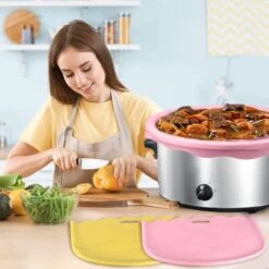 2 Pack Silicone Slow Cooker Liners For Crockpot 6 7 8 Quart, Reusable Cooking Bags For Crock-Pot Oval & Round, Slow Cooker Accessories, Leakproof, Easy To Clean, 1 PInk, 1 Yellow -Wilton Shop 410SzbaSXDL