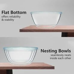 Glass Mixing Bowls With Lids Set Of 3（4.5QT,2.7QT, 1.1QT), Large Kitchen Salad Bowls, Space-Saving Nesting Bowls, Round Glass Serving Bowls For Cooking,Baking,Prepping,Dishwasher Safe -Wilton Shop 410UIT3M6TL