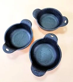 3 Pc Cast Iron Ramekins Baking Bowls 4 1/2" Wide X 1 1/2" Tall, 12 Oz Capacity