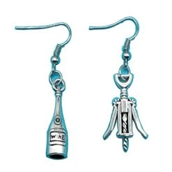 Ancient Silver Wine Bottle And Corkscrew Earrings ,wine Earrings,wine Drinker Gift ,asymmetry Earrings