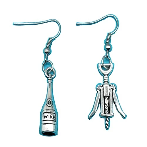 Ancient Silver Wine Bottle And Corkscrew Earrings ,wine Earrings,wine Drinker Gift ,asymmetry Earrings 3 Ancient Silver Wine Bottle And Corkscrew Earrings ,wine Earrings,wine Drinker Gift ,asymmetry Earrings