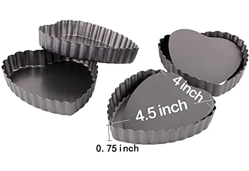 Mini Tart Pan Set Of 4 Heart Shaped Quiche Pans With Removable Bottom, Tart Tins For Valentine's Day Baking 4 Mini Tart Pan Set Of 4 Heart Shaped Quiche Pans With Removable Bottom, Tart Tins For Valentine's Day Baking - Image 2